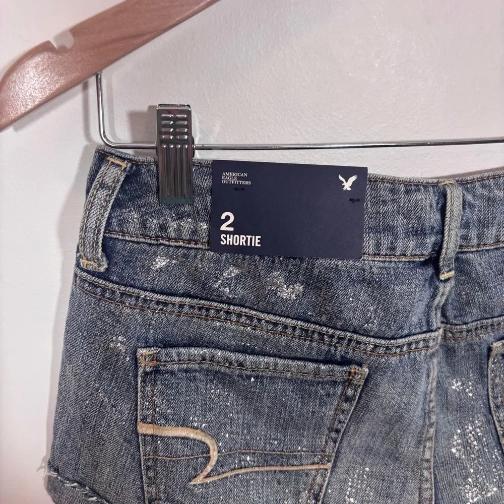 American Eagle AE 2011 NEW NWT Sparkle Shortie Denim Shorts Size 2 mini Y2K